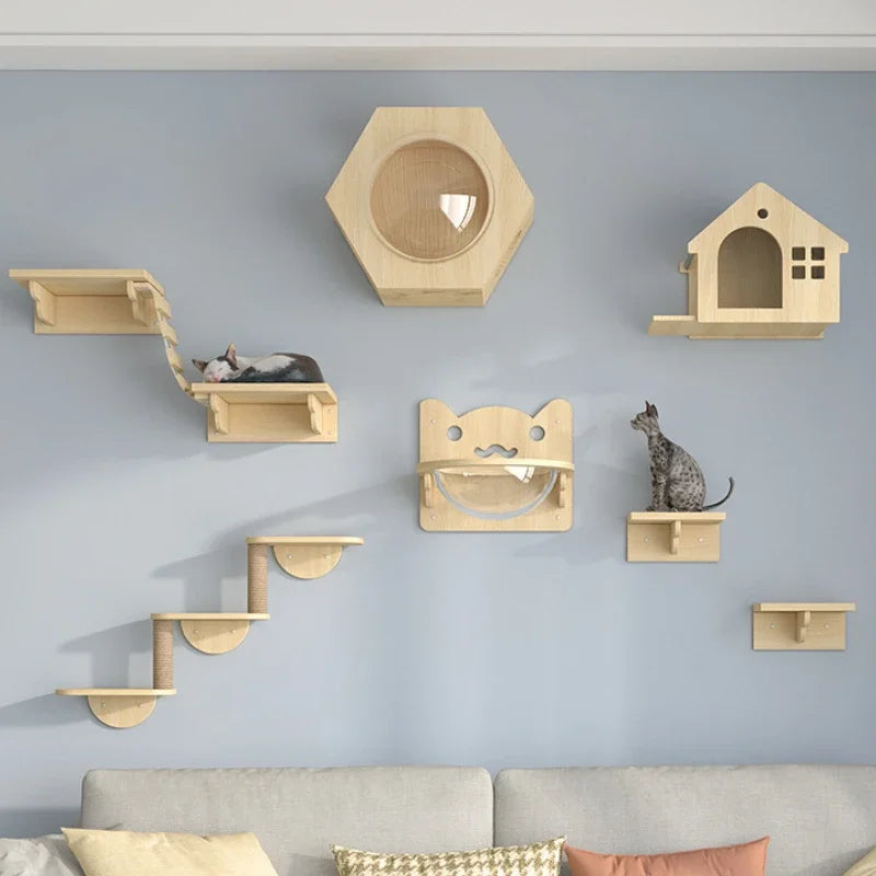 Wooden Wall Climbing Set for Cat