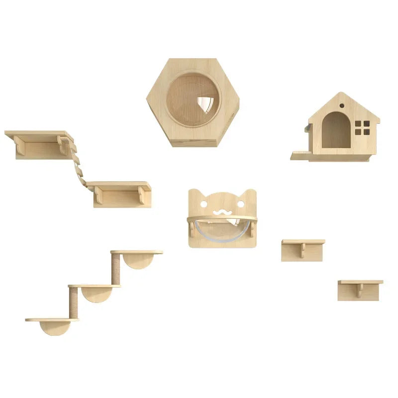 Wooden Wall Climbing Set for Cat