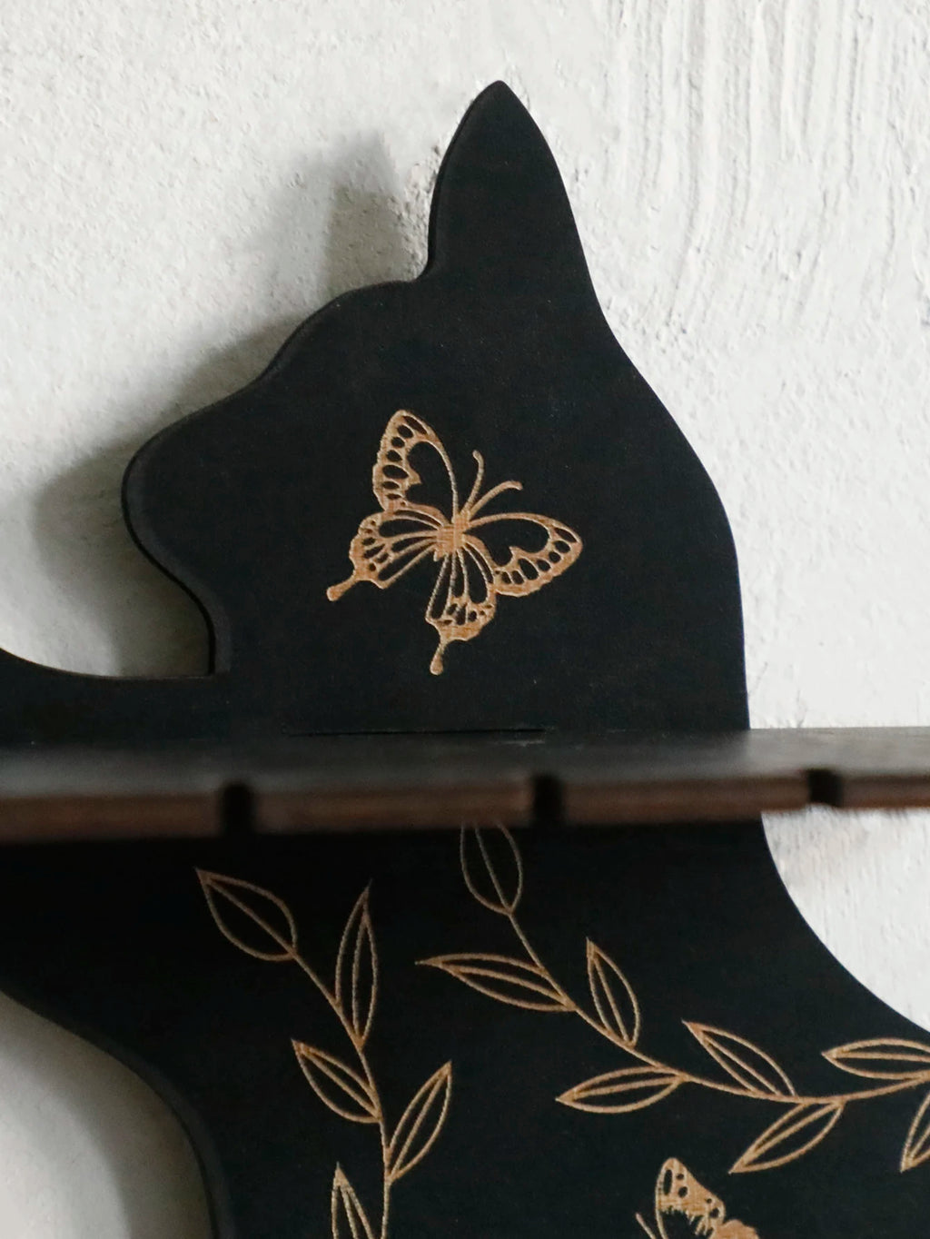 3-tier Black Cat Wall Shelves with Flower Pattern