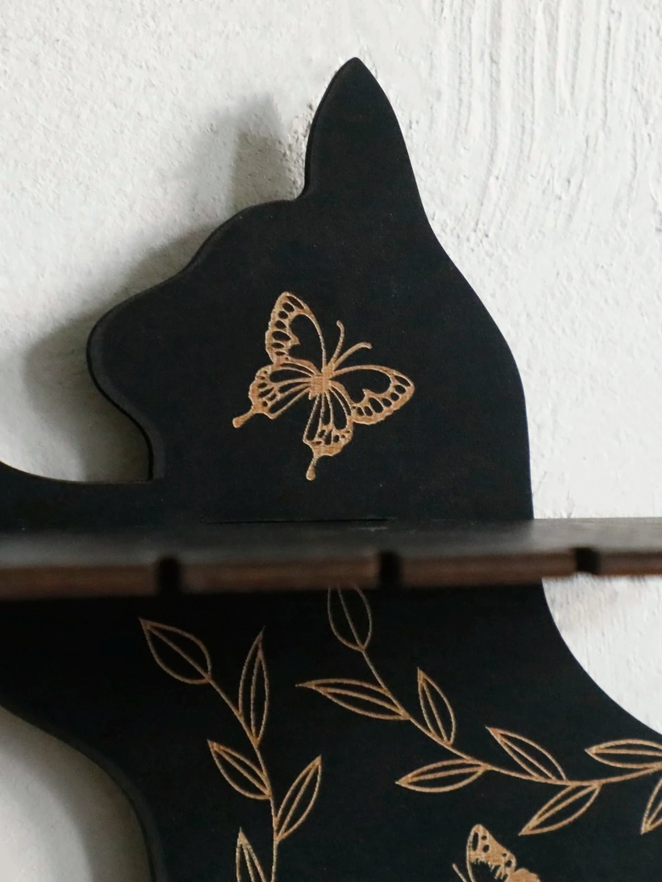 3-tier Black Cat Wall Shelves with Flower Pattern