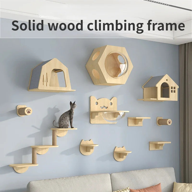 Wooden Wall Climbing Set for Cat