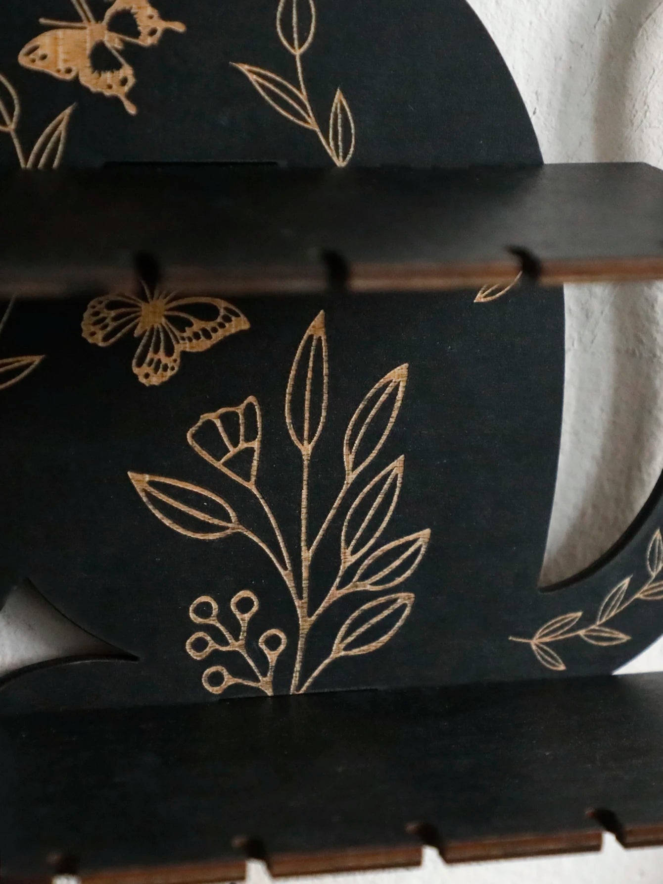 3-tier Black Cat Wall Shelves with Flower Pattern